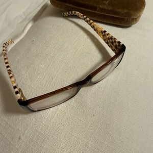 Miu Miu wBrown Rectangular Reading Glasses with Patterned Temples